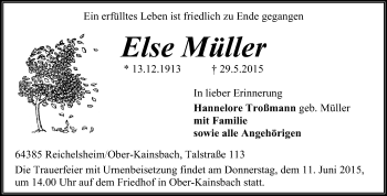 Traueranzeige von Else Müller von Odenwälder Echo