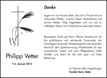 Traueranzeige von Philipp Vetter von Odenwälder Echo