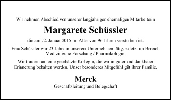 Traueranzeige von Margarete Schüssler von Echo-Zeitungen (Gesamtausgabe)
