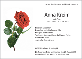 Traueranzeige von Anna Kreim von trauer.echo-online.de