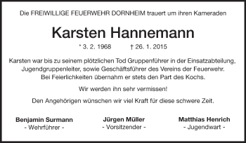 Traueranzeige von Karsten Hannemann von Rüsselsheimer Echo, Groß-Gerauer-Echo, Ried Echo