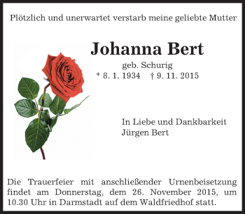 Traueranzeige von Johanna Bert von trauer.echo-online.de