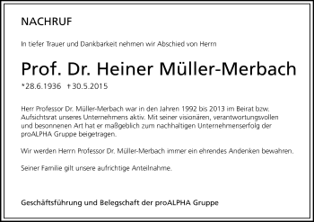Traueranzeige von Heiner Müller-Merbach von Echo-Zeitungen (Gesamtausgabe)