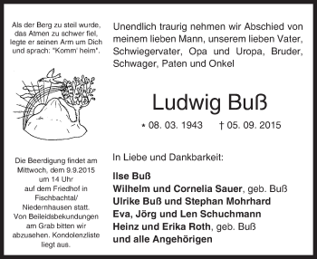 Traueranzeige von Ludwig Buß von trauer.echo-online.de