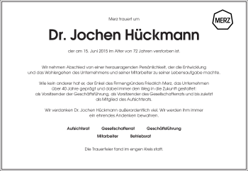 Traueranzeige von Jochen Hückmann von Echo-Zeitungen (Gesamtausgabe)