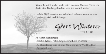 Traueranzeige von Gert Winterer von Echo-Zeitungen (Gesamtausgabe)