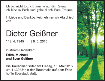 Traueranzeige von Dieter Geißner von Darmstädter Echo