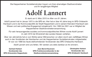 Traueranzeige von Adolf Lannert von Starkenburger Echo