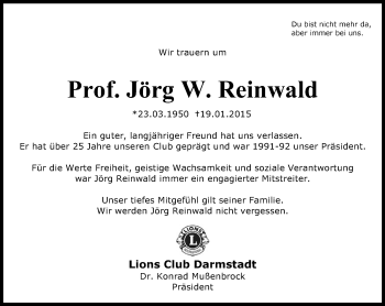 Traueranzeige von Jörg W. Reinwald von Echo-Zeitungen (Gesamtausgabe)