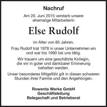 Traueranzeige von Else Rudolf von Odenwälder Echo