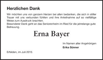 Traueranzeige von Erna Bayer von Rüsselsheimer Echo, Groß-Gerauer-Echo, Ried Echo