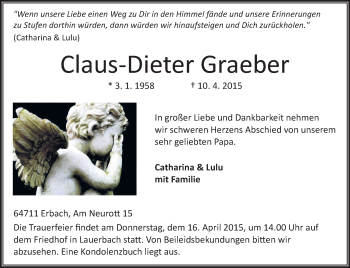 Traueranzeige von Claus-Dieter Graeber von Odenwälder Echo