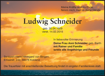 Traueranzeige von Ludwig Schneider von Rüsselsheimer Echo, Groß-Gerauer-Echo, Ried Echo