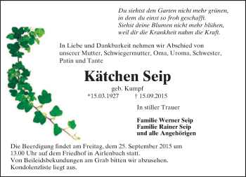 Traueranzeige von Kätchen Seip von trauer.echo-online.de
