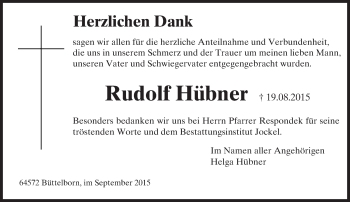 Traueranzeige von Rudolf Hübner von trauer.echo-online.de