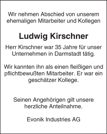 Traueranzeige von Ludwig Kirschner von trauer.echo-online.de