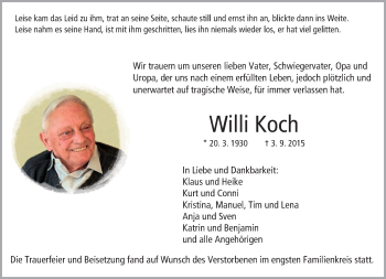 Traueranzeige von Willi Koch von trauer.echo-online.de