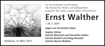 Traueranzeige von Ernst Walther von Odenwälder Echo