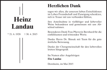 Traueranzeige von Heinz Landau von Rüsselsheimer Echo, Groß-Gerauer-Echo, Ried Echo