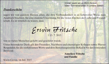 Traueranzeige von Erwin Fritsche von Rüsselsheimer Echo, Groß-Gerauer-Echo, Ried Echo