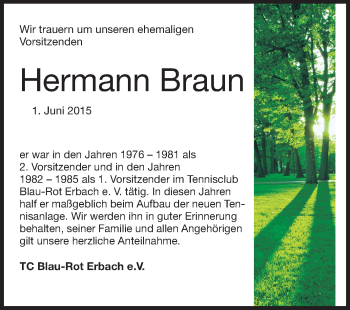 Traueranzeige von Hermann Braun von Odenwälder Echo