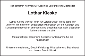 Traueranzeige von Lothar Kleske von Echo-Zeitungen (Gesamtausgabe)