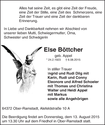 Traueranzeige von Else Böttcher von trauer.echo-online.de