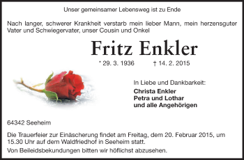 Traueranzeige von Fritz Enkler von Echo-Zeitungen (Gesamtausgabe)
