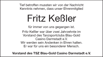 Traueranzeige von Fritz Keßler von Echo-Zeitungen (Gesamtausgabe)