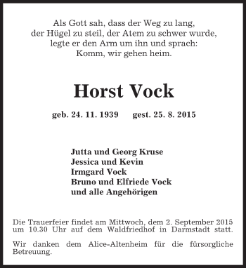 Traueranzeige von Horst Vock von trauer.echo-online.de