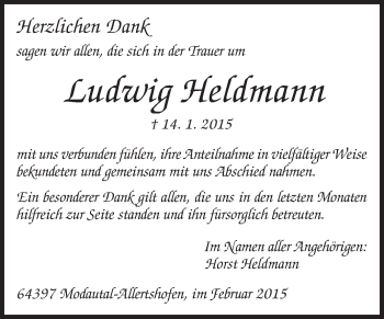 Traueranzeige von Ludwig Heldmann von Echo-Zeitungen (Gesamtausgabe)