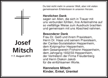 Traueranzeige von Josef Mitsch von trauer.echo-online.de