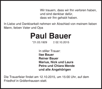 Traueranzeige von Paul Bauer von trauer.echo-online.de