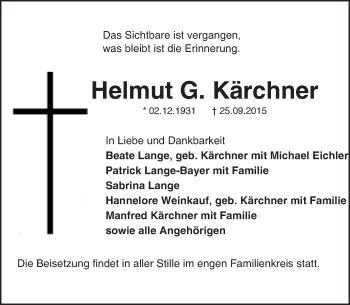Traueranzeige von Helmut G. Kärchner von trauer.echo-online.de