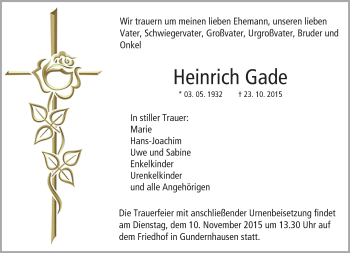 Traueranzeige von Heinrich Gade von trauer.echo-online.de