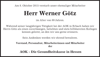 Traueranzeige von Werner Götz von trauer.echo-online.de