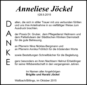 Traueranzeige von Anneliese Jöckel von trauer.echo-online.de