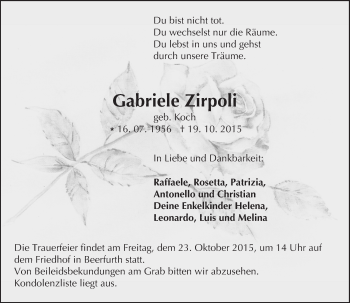 Traueranzeige von Gabriele Zirpoli von trauer.echo-online.de