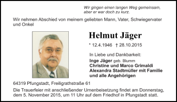 Traueranzeige von Helmut Jäger von trauer.echo-online.de