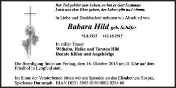 Traueranzeige von Babara Hild von trauer.echo-online.de