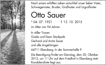Traueranzeige von Otto Sauer von trauer.echo-online.de