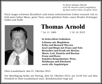 Traueranzeige von Thomas Arnold von trauer.echo-online.de