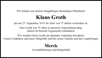 Traueranzeige von Klaus Groth von trauer.echo-online.de