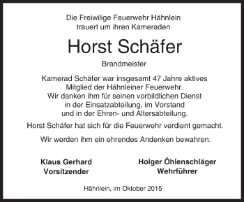 Traueranzeige von Horst Schäfer von trauer.echo-online.de