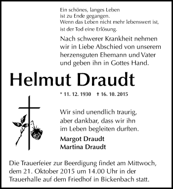 Traueranzeige von Helmut Draudt von trauer.echo-online.de