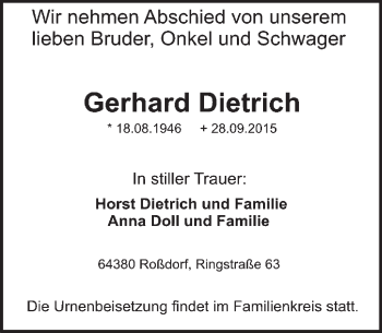 Traueranzeige von Gerhard Dietrich von trauer.echo-online.de
