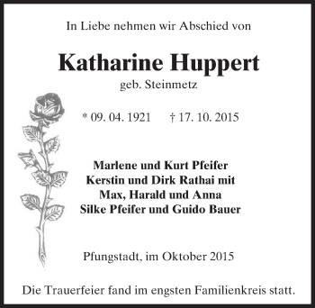 Traueranzeige von Katharine Huppert von trauer.echo-online.de