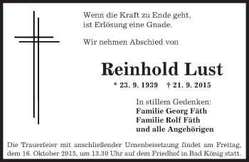 Traueranzeige von Reinhold Lust von trauer.echo-online.de