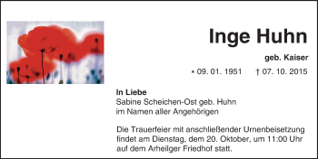 Traueranzeige von Inge Huhn von trauer.echo-online.de