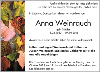 Traueranzeige von Anna Weinrauch von trauer.echo-online.de